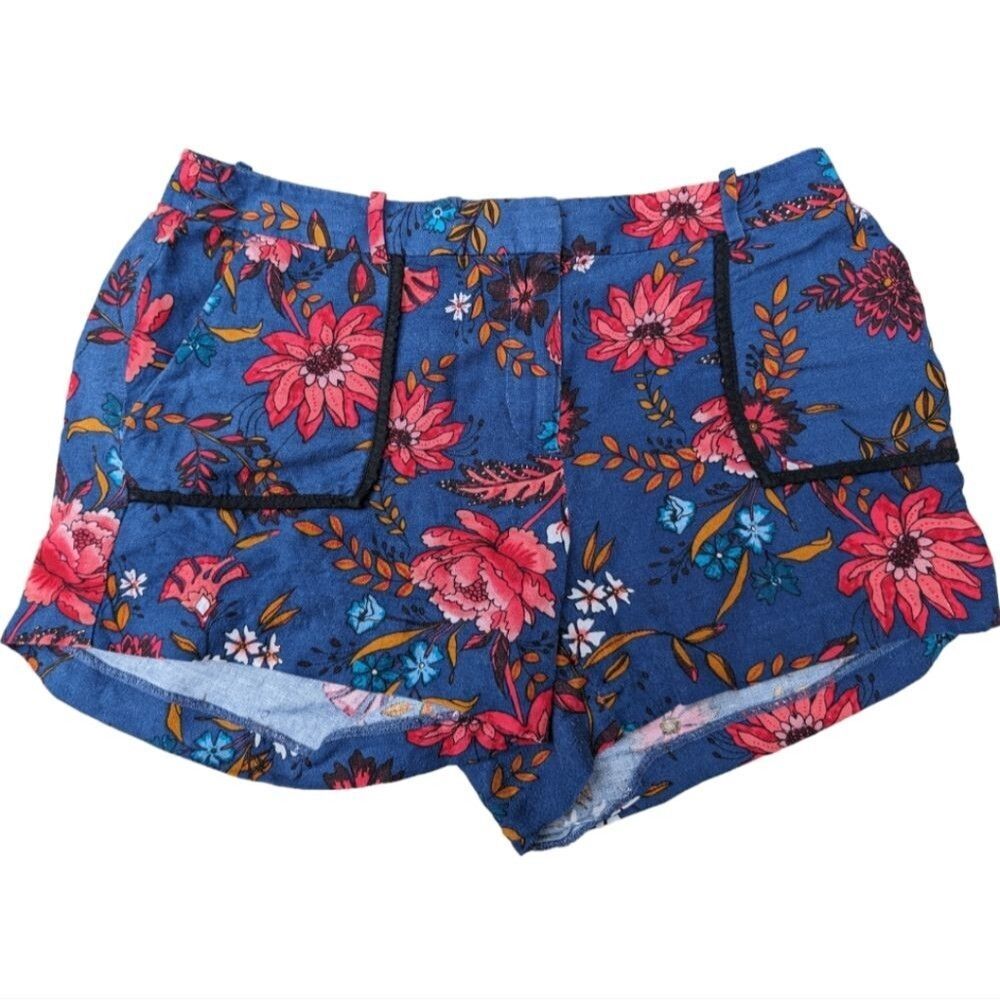 LOFT Ann Taylor shorts‎ linen floral boho pink blue 4